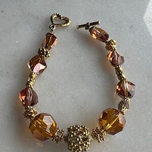 Elegant Gold vermeil and Amber Swarovski crystal Beaded Bracelet